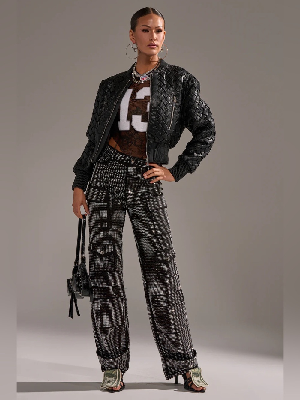 Women Rhinestone Cargo Pants